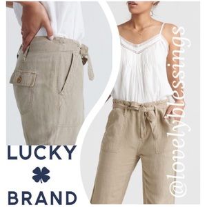 Lucky Brand Soft Utility Boyfriend Tie Waist Linen Pants Beige Size Small 0 /25